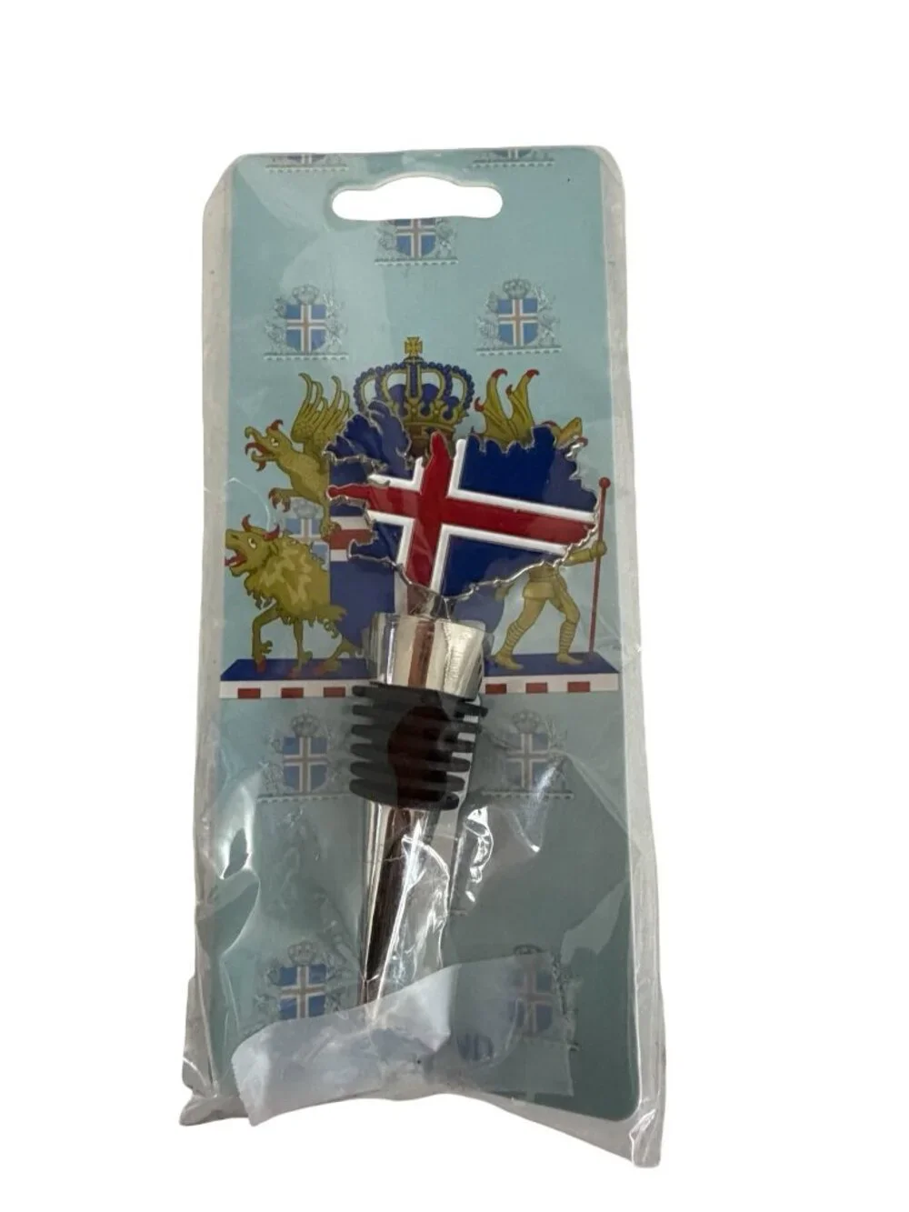 Iceland Souvenir Wine Bottle Stopper Flag Map Coat of Arms New in Package